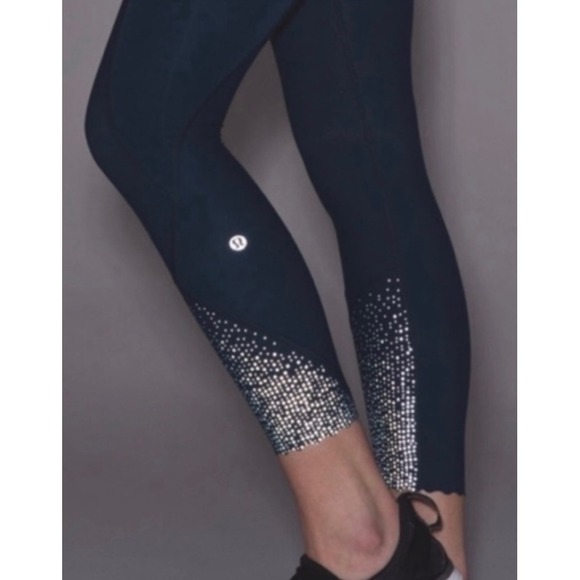 Lululemon Pants - Lululemon Run Leggings Reflective Dot Cropped scalloped Athletic Pants Pockets 4